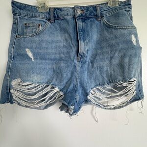Topshop Blue Ripped Jean Shorts